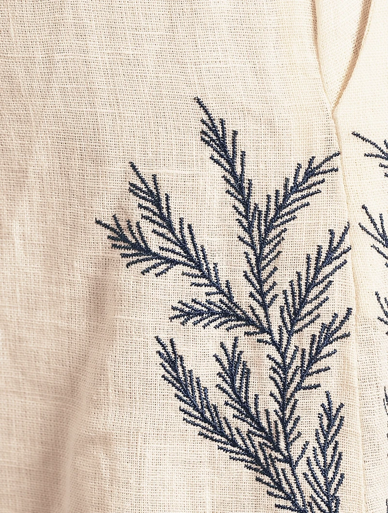 Hemp High-Waisted Palazzo Pants With Embroidery