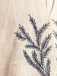 Hemp High-Waisted Palazzo Pants With Embroidery