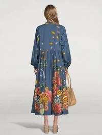 Valeria Organic Cotton Button-Up Maxi Dress Shell Print