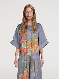 Kimono Linen-Blend Top Shell Print