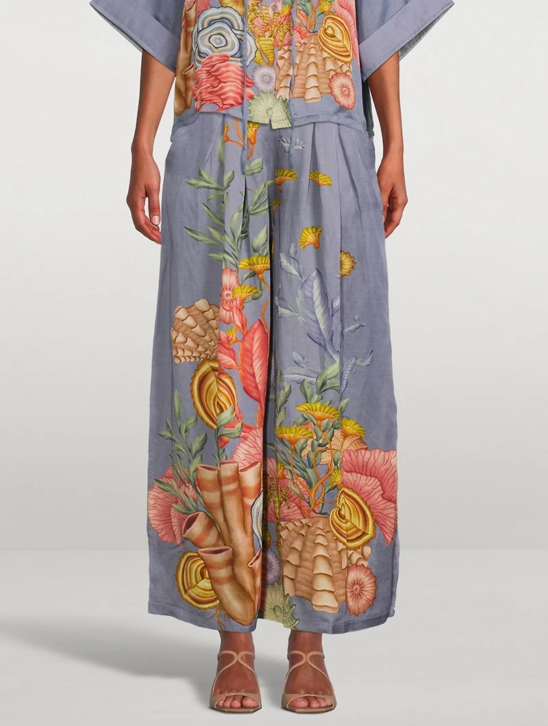 Linen-Blend Palazzo Pants Shell Print