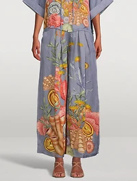 Linen-Blend Palazzo Pants Shell Print