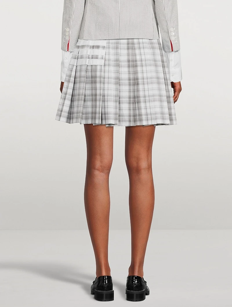 Cotton Dropped Back Pleated Mini Skirt Plaid Print