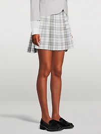 Cotton Dropped Back Pleated Mini Skirt Plaid Print
