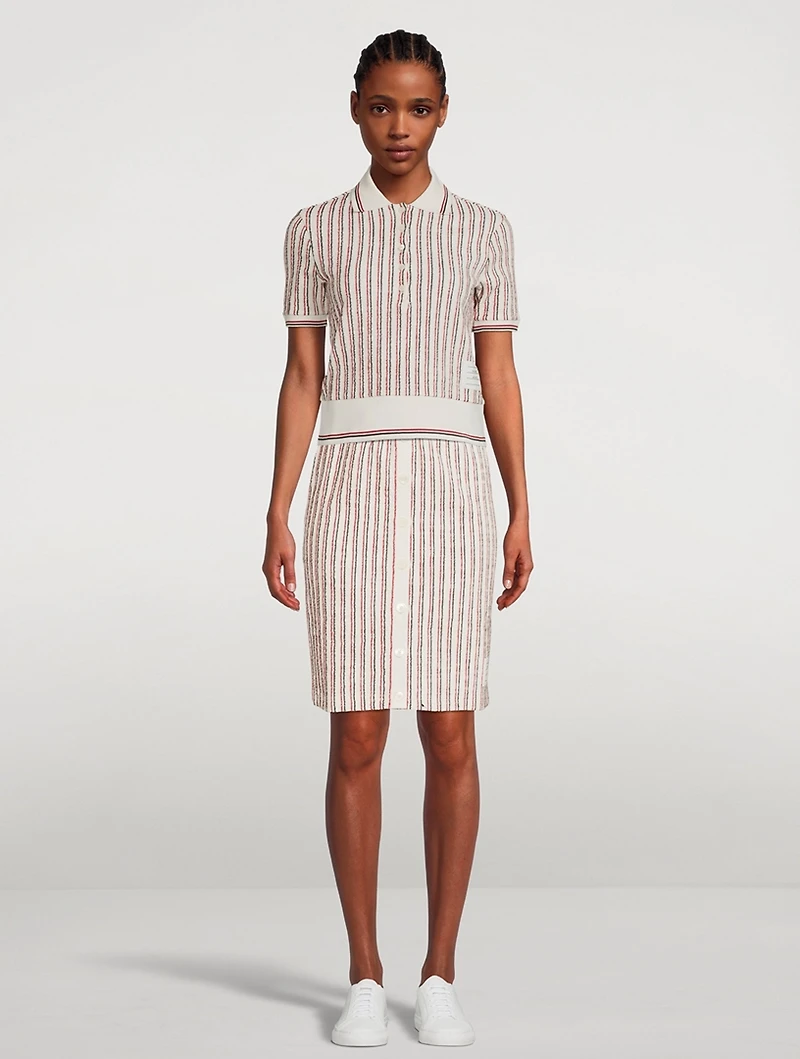 Textured Tweed Pencil Skirt Striped Print