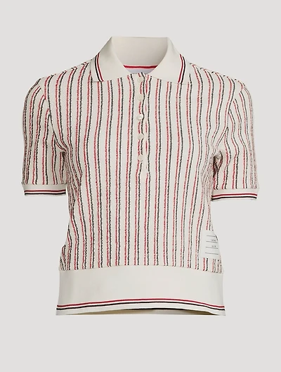 Textured Tweed Polo Shirt Striped Print