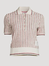 Textured Tweed Polo Shirt Striped Print