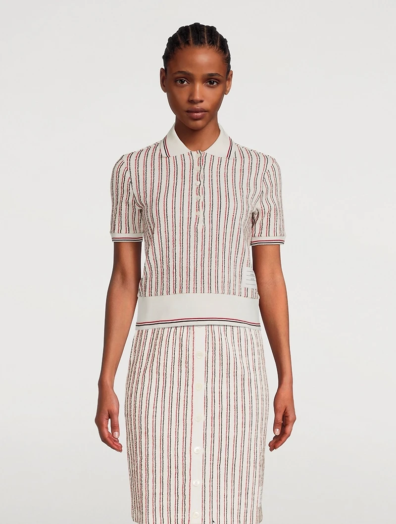 Textured Tweed Polo Shirt Striped Print