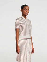 Textured Tweed Polo Shirt Striped Print
