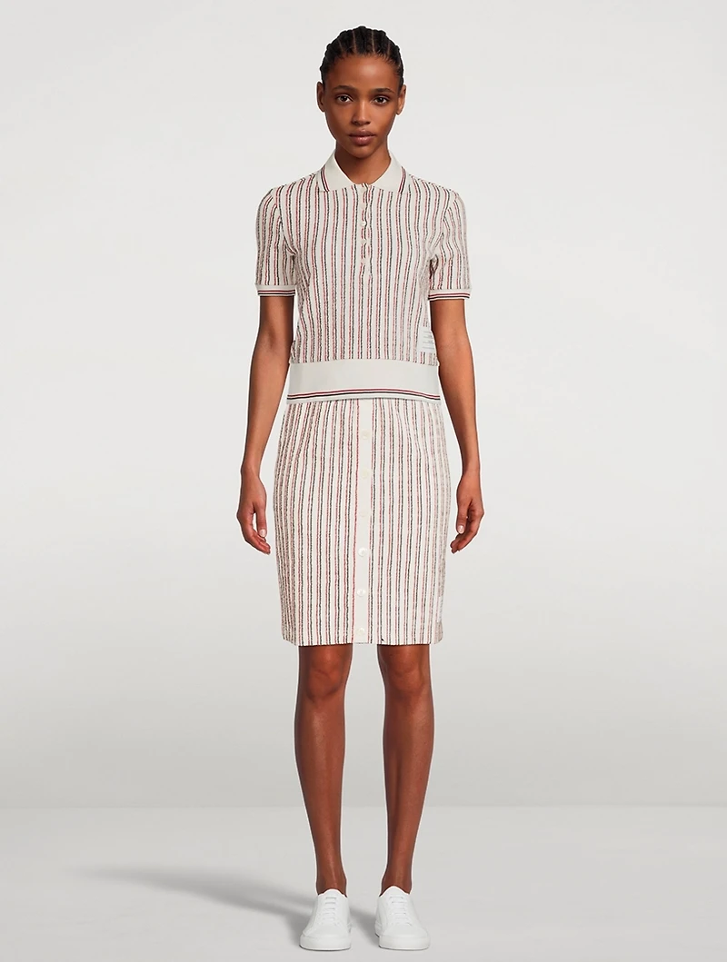Textured Tweed Polo Shirt Striped Print