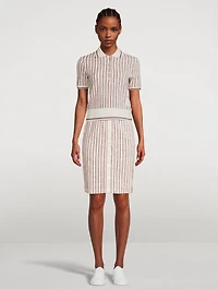 Textured Tweed Polo Shirt Striped Print
