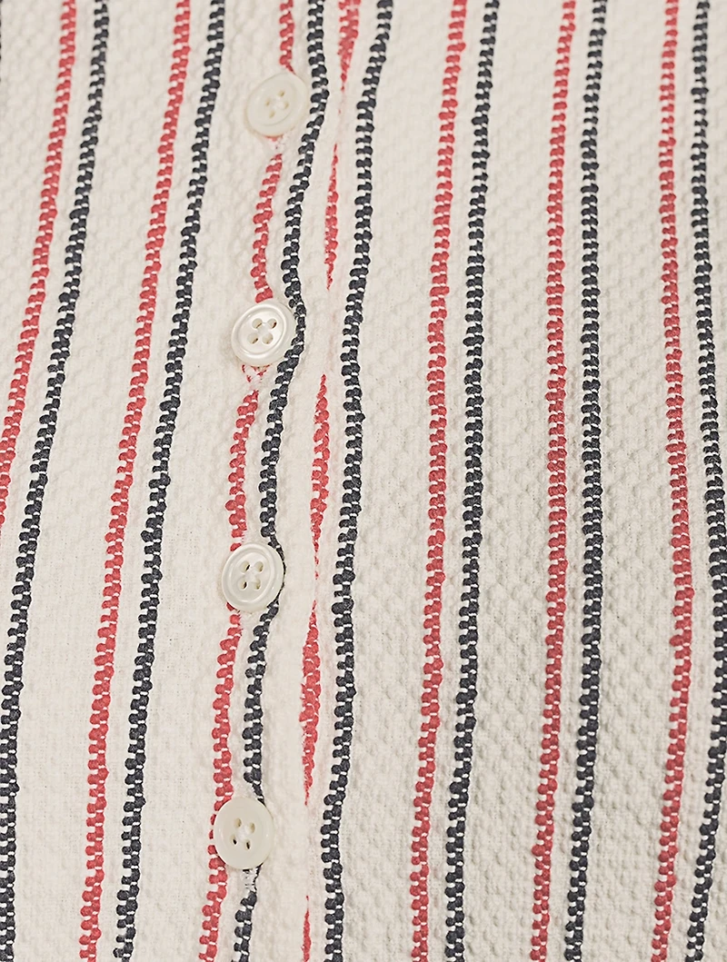 Textured Tweed Polo Shirt Striped Print