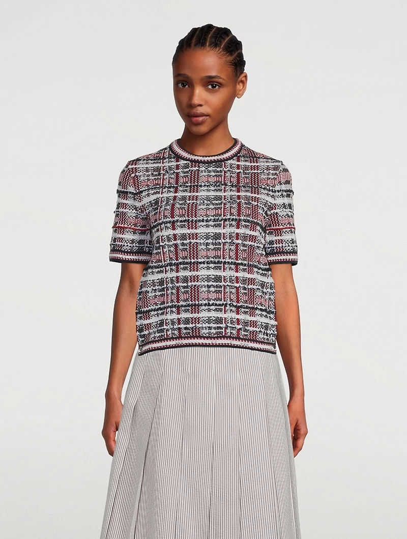 Madras Check Short-Sleeve Sweater