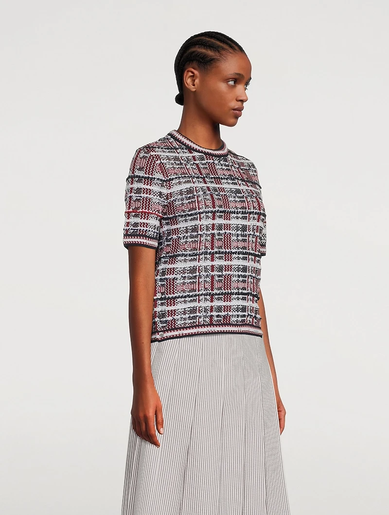 Madras Check Short-Sleeve Sweater