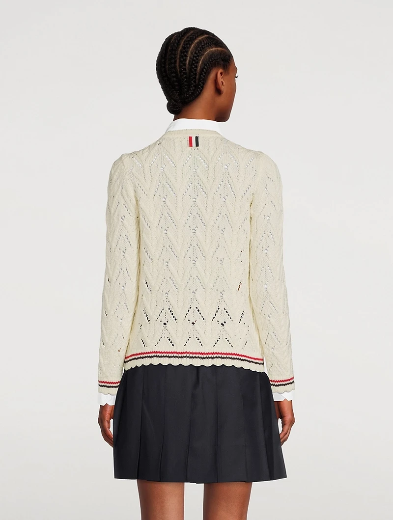 Wool Pointelle Cable-Knit Cardigan