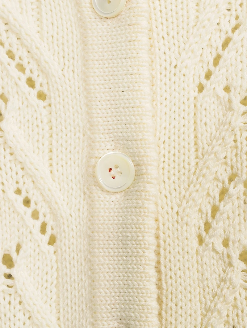 Wool Pointelle Cable-Knit Cardigan