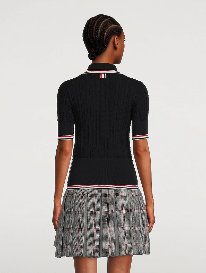 Cable-Knit Polo Shirt With Neck Tie