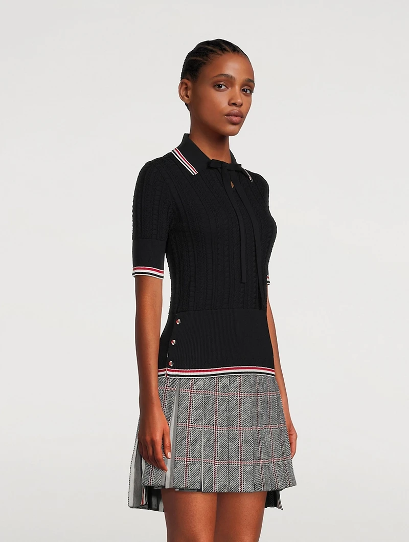 Cable-Knit Polo Shirt With Neck Tie