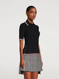 Cable-Knit Polo Shirt With Neck Tie