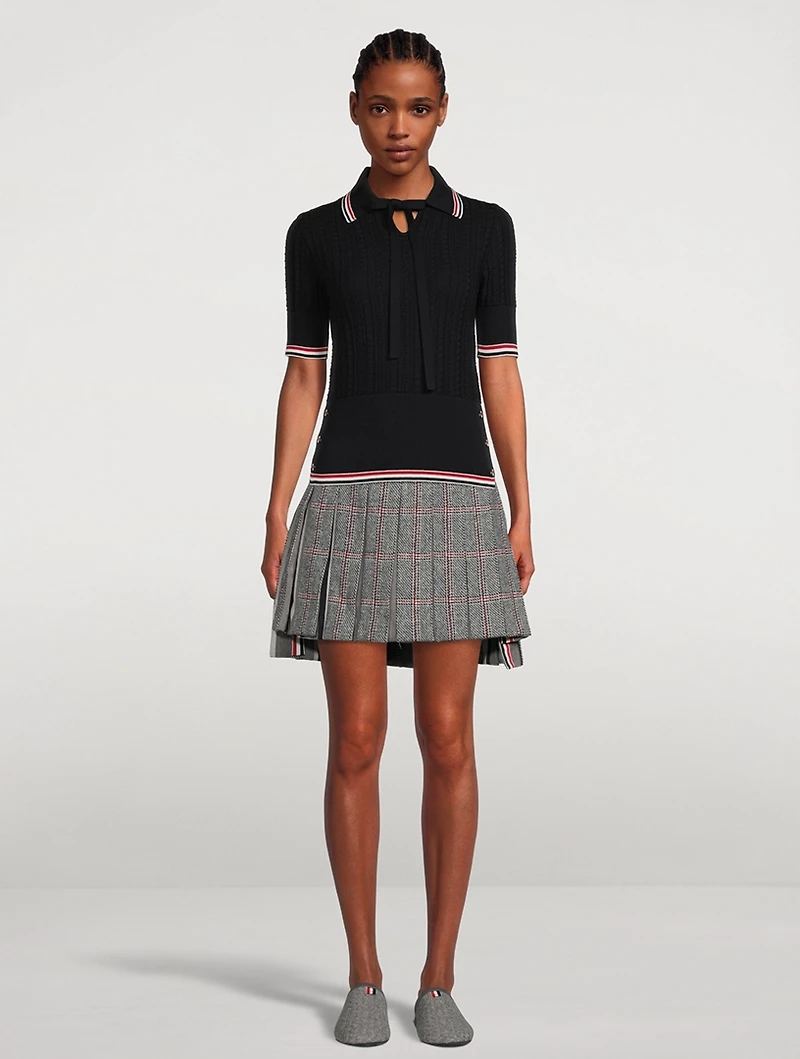 Cable-Knit Polo Shirt With Neck Tie