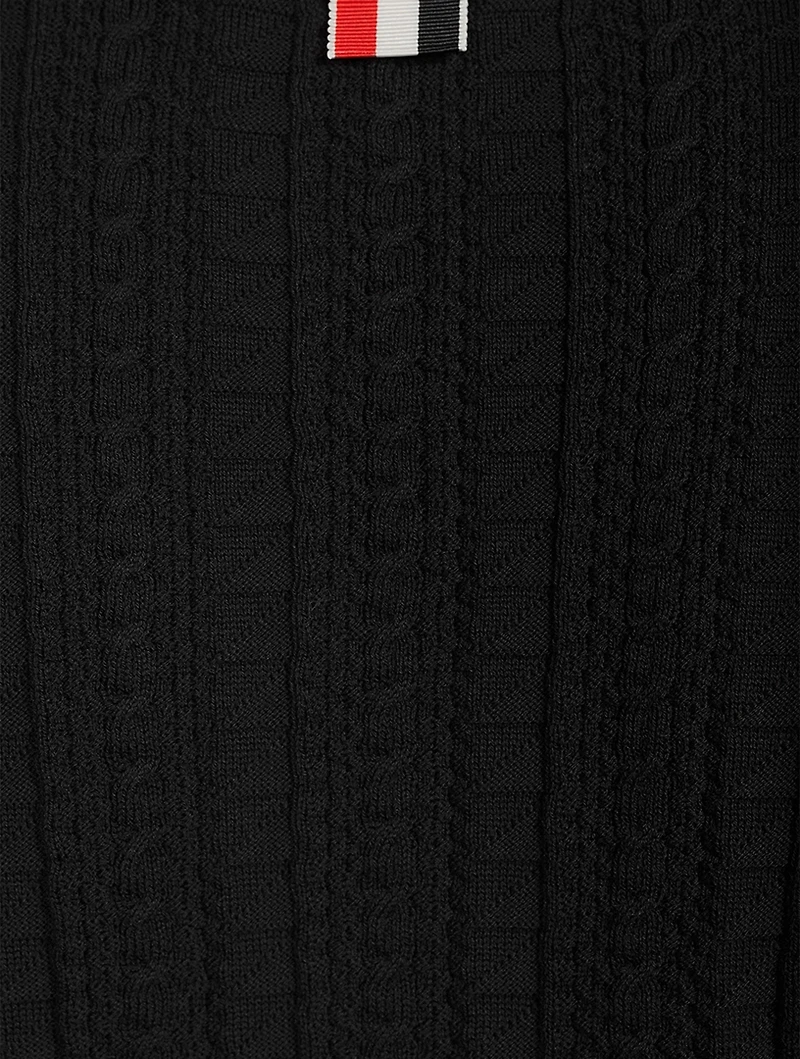 Cable-Knit Polo Shirt With Neck Tie