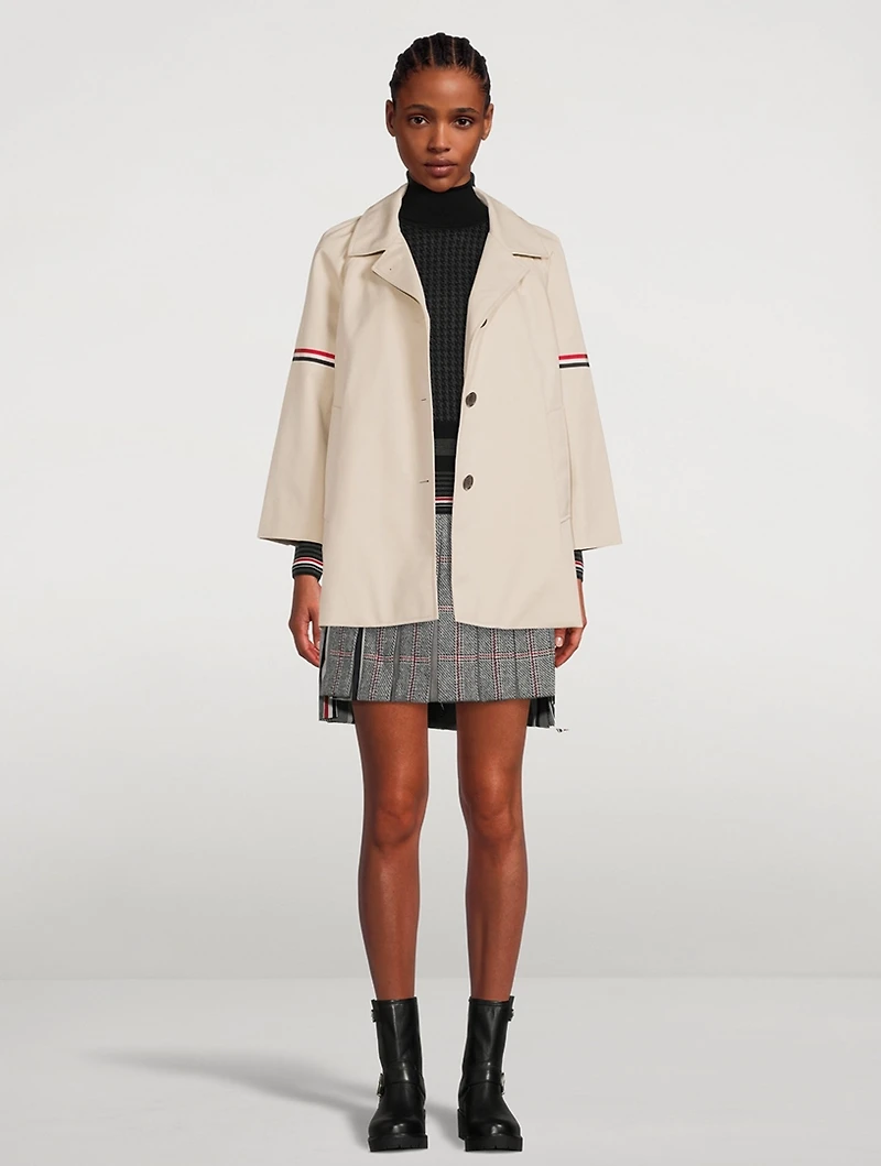 Waterproof Cropped Car Coat With Striped Armband