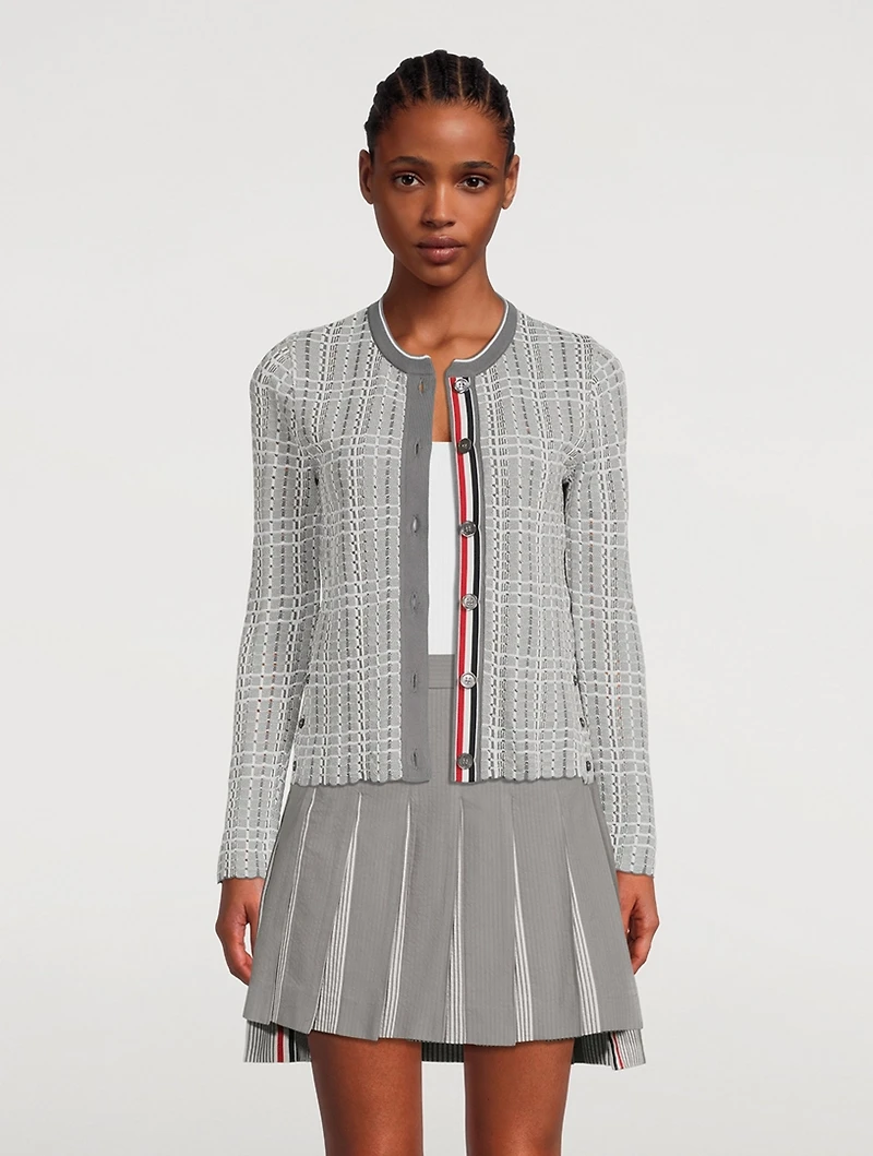Open Stitch Gingham Check Jacquard Cardigan