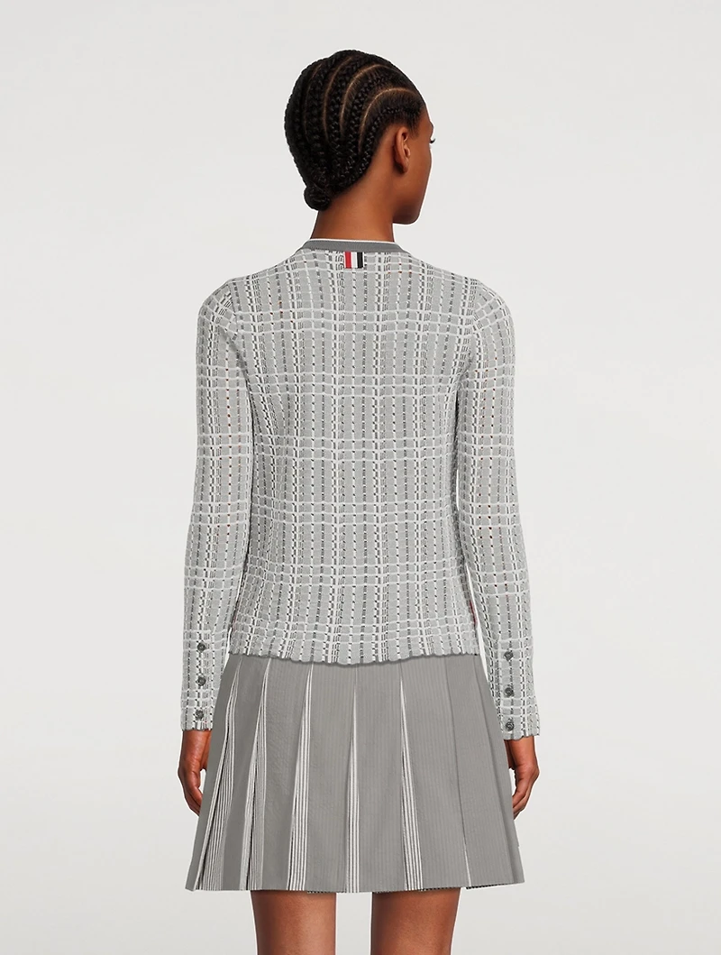 Open Stitch Gingham Check Jacquard Cardigan