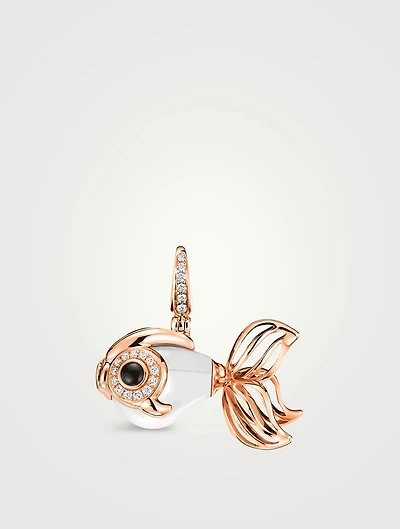 Small Qin Qin 18K Rose Gold Pendant With Diamonds And White Agate