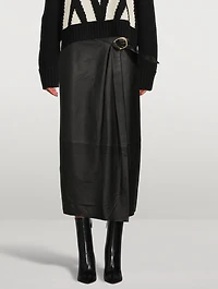 Wavy Buckle Leather Midi Skirt