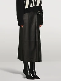 Wavy Buckle Leather Midi Skirt