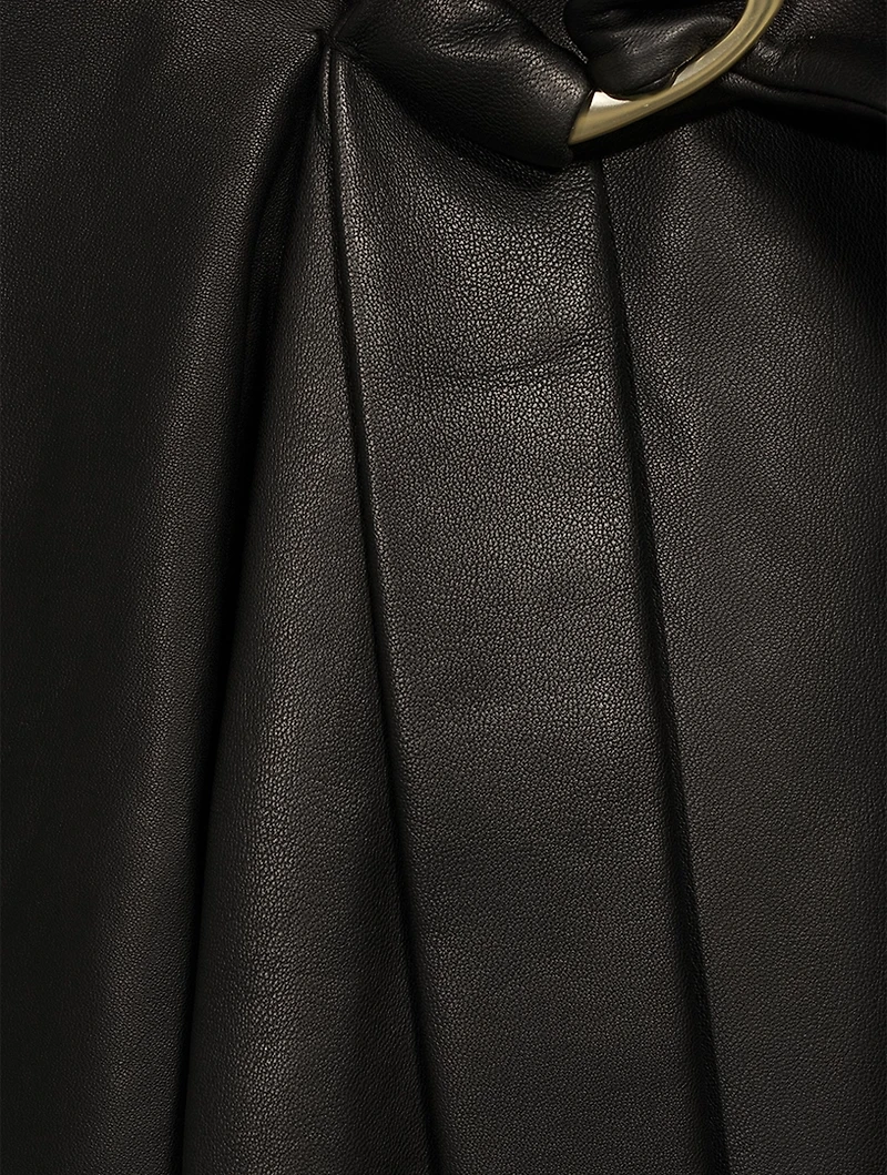 Wavy Buckle Leather Midi Skirt