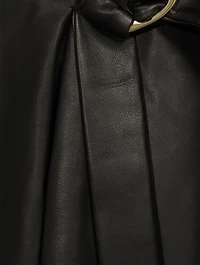 Wavy Buckle Leather Midi Skirt