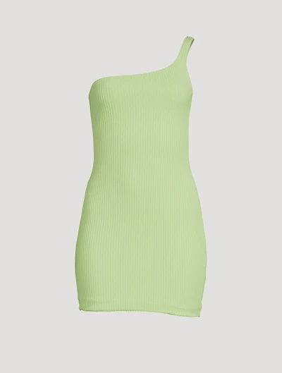 Erla One-Shoulder Rib-Knit Mini Dress