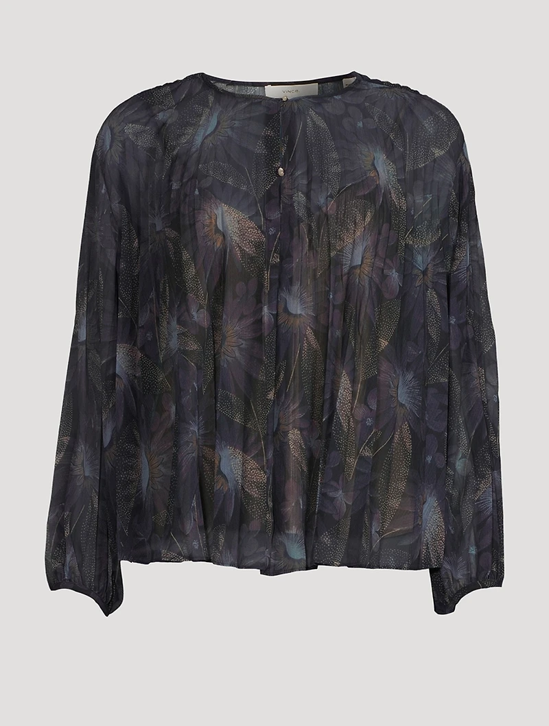 Deco Pleated Peasant Blouse Floral Print