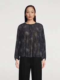 Deco Pleated Peasant Blouse Floral Print