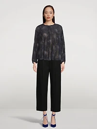Deco Pleated Peasant Blouse Floral Print