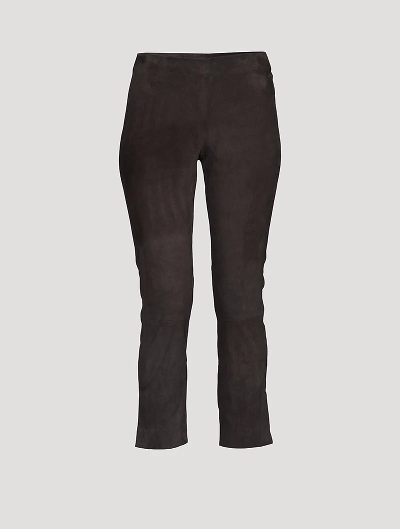Stretch Suede Pants With Split Hem