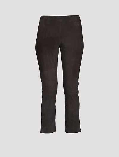Stretch Suede Pants With Split Hem
