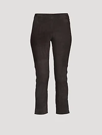 Stretch Suede Pants With Split Hem