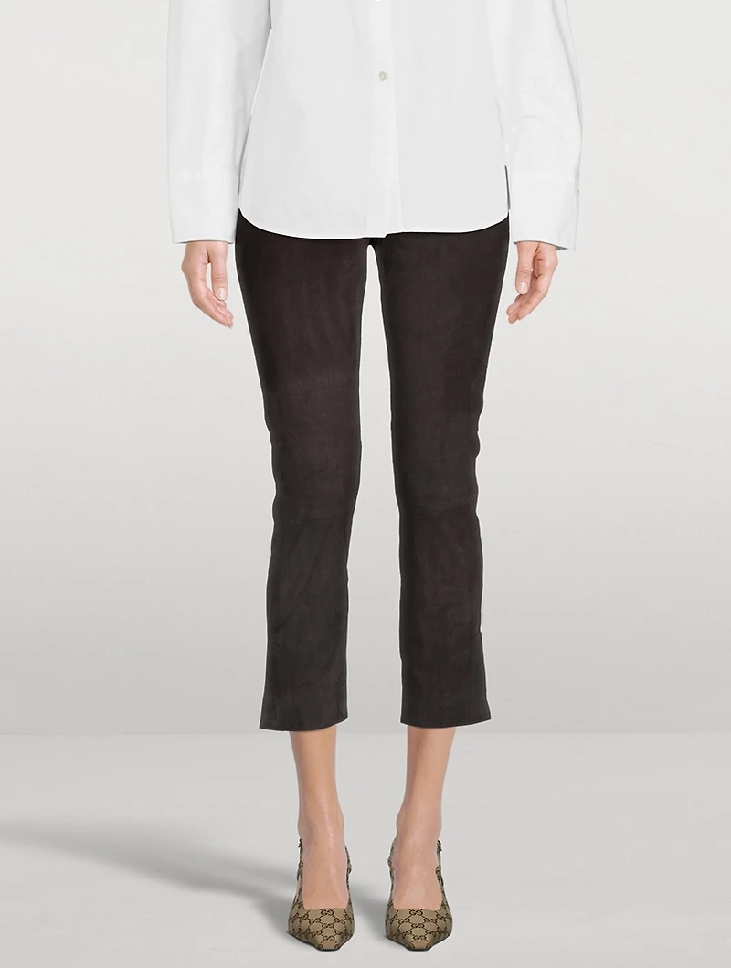 Stretch Suede Pants With Split Hem