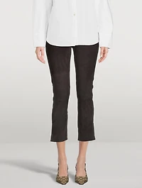 Stretch Suede Pants With Split Hem