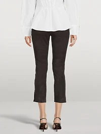 Stretch Suede Pants With Split Hem