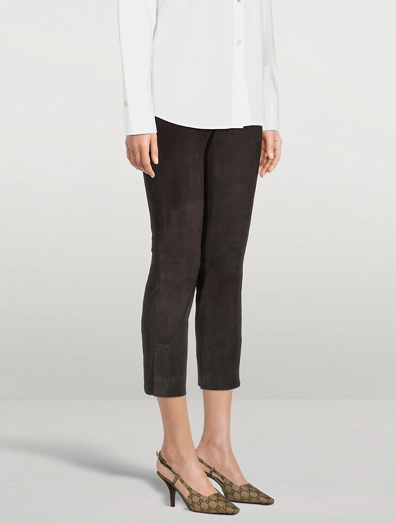 Stretch Suede Pants With Split Hem