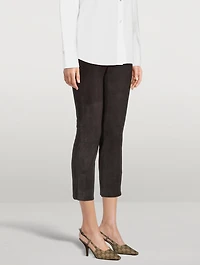Stretch Suede Pants With Split Hem