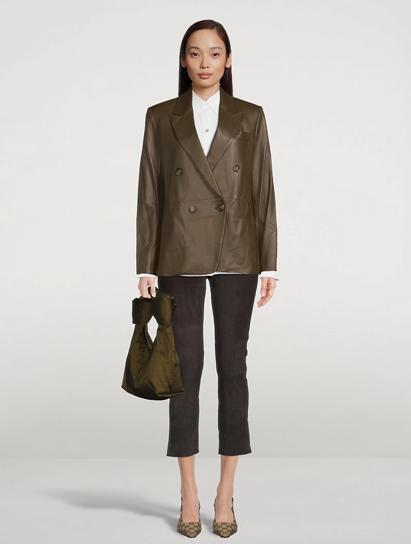 Stretch Suede Pants With Split Hem