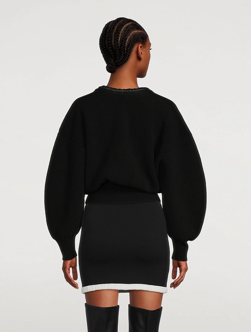 Scoopneck Sweater With Ruched Leather Trim