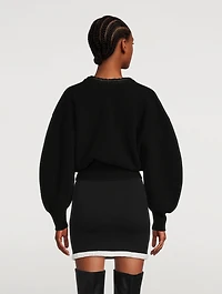 Scoopneck Sweater With Ruched Leather Trim