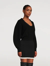 Scoopneck Sweater With Ruched Leather Trim
