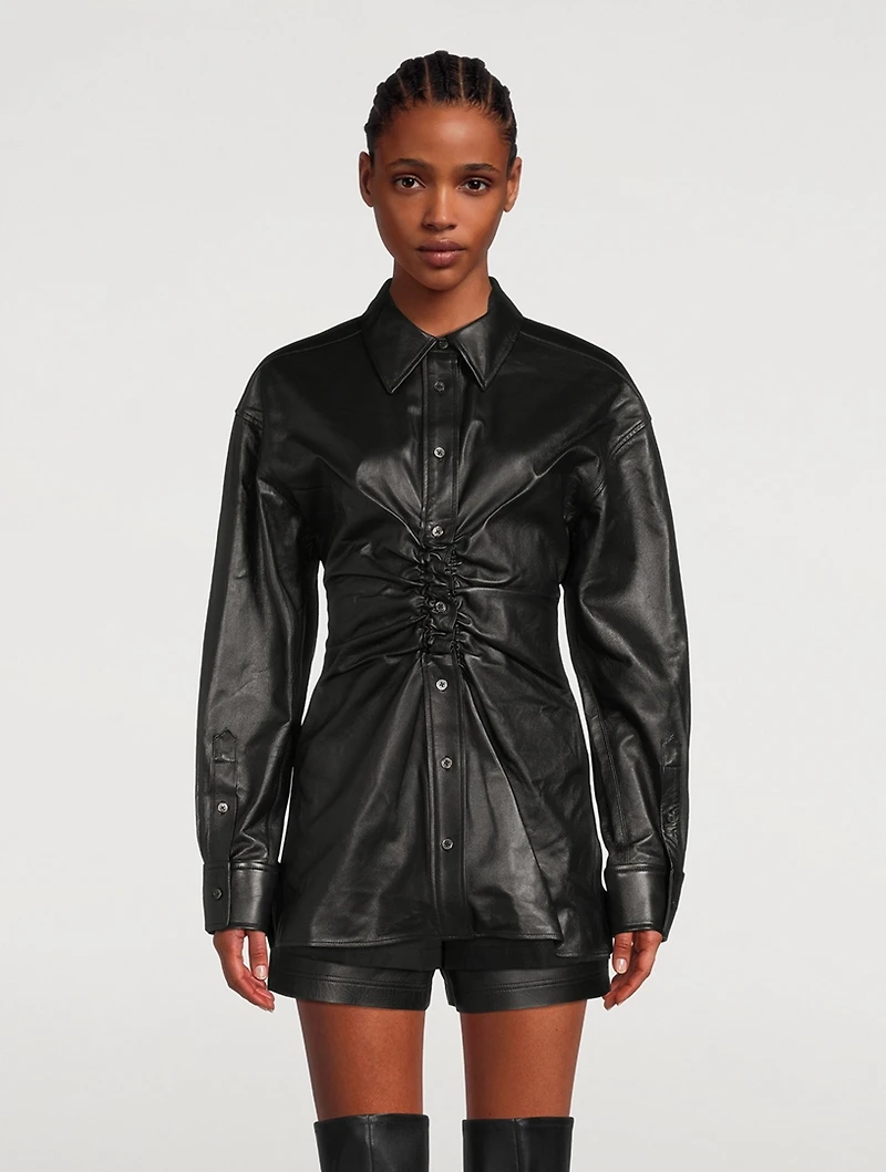 Ruched Leather Shirt